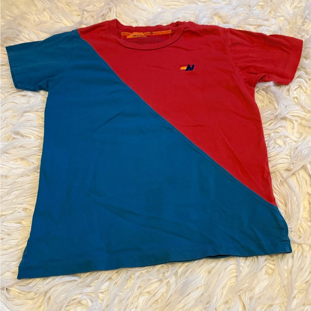 Aviator Nation Kids Size 8 Colorblock T-shirt Red Blue Retro Tee